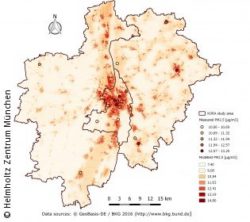 Image: Image shows map of modelled PM 2.5 concentration in the Augsburg area; Copyright: Helmholtz Zentrum München
