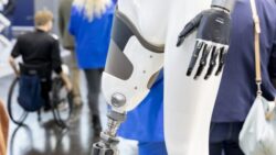 Mannequin with a prosthetic hand and leg at REHACARE